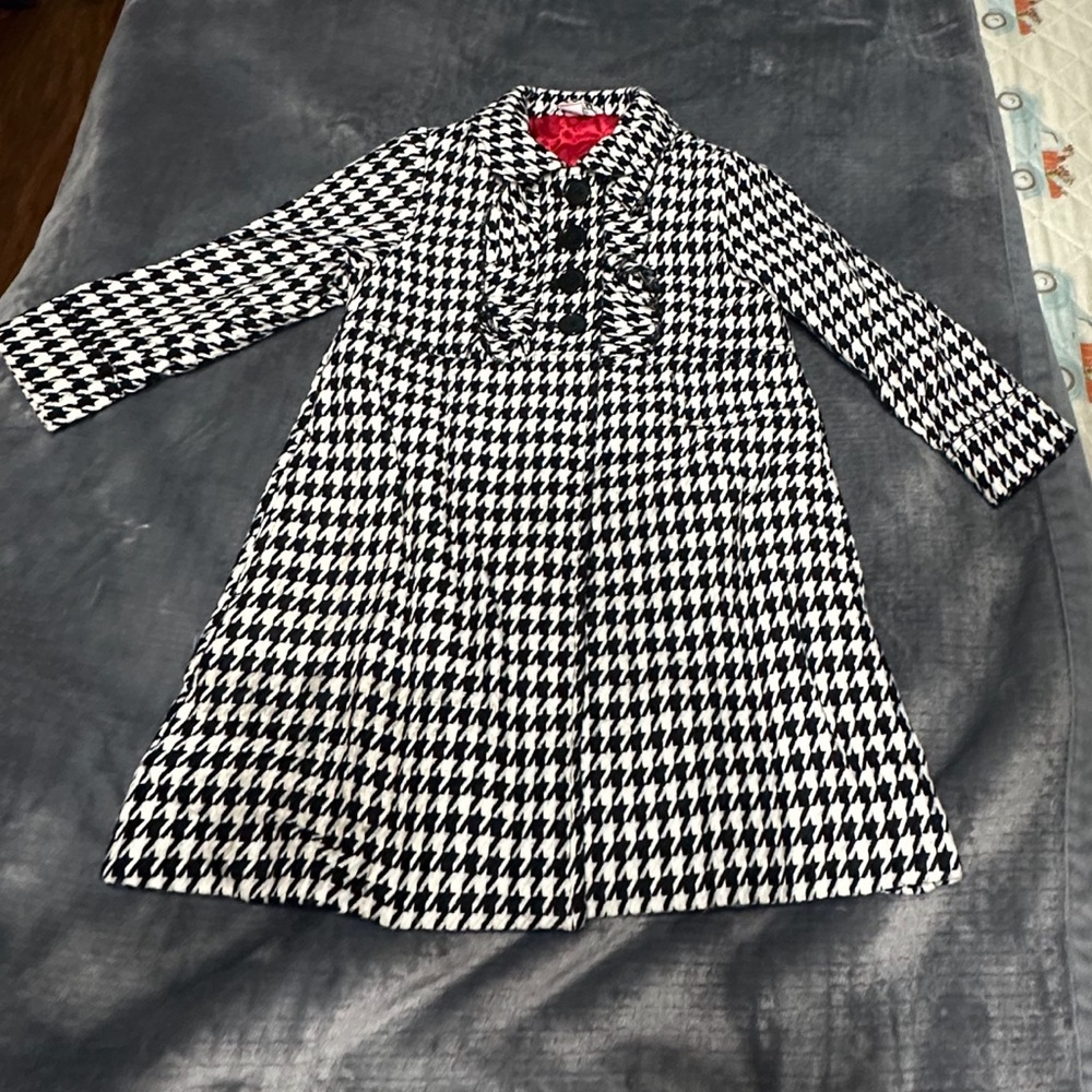 Hartstrings Dressy Coat Girl’s 4 Houndstooth Pattern Front Pockets EUC!!